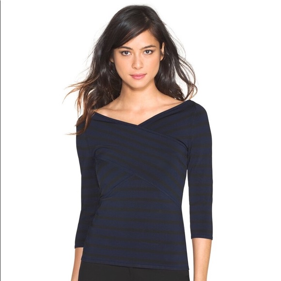 White House Black Market Tops - WHBM Crossover Top In Officer Blue & Black Stripes